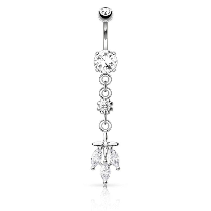 316L Surgical Steel Teardrop Leaf Dangling Belly Button Navel Ring - Pierced Universe