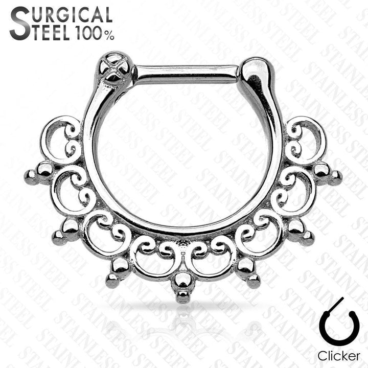 316L Surgical Steel Tribal Fan Lace Septum Ring Clicker - Pierced Universe
