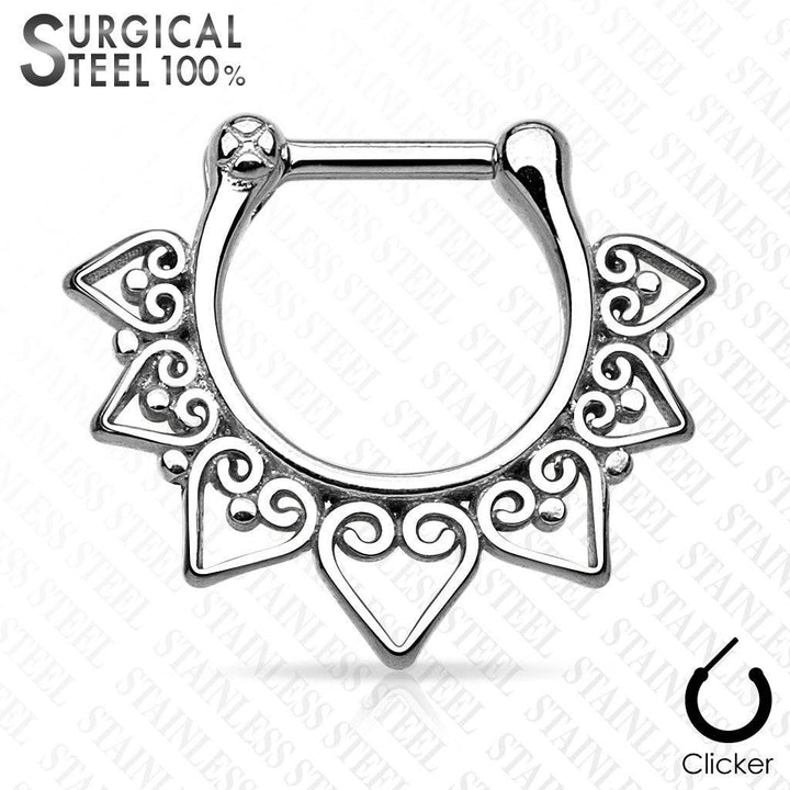 316L Surgical Steel Tribal Fan Spike Septum Ring Clicker - Pierced Universe