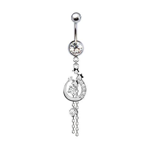316L Surgical Steel Triple Shooting Star CZ Dangle Belly Ring - Pierced Universe