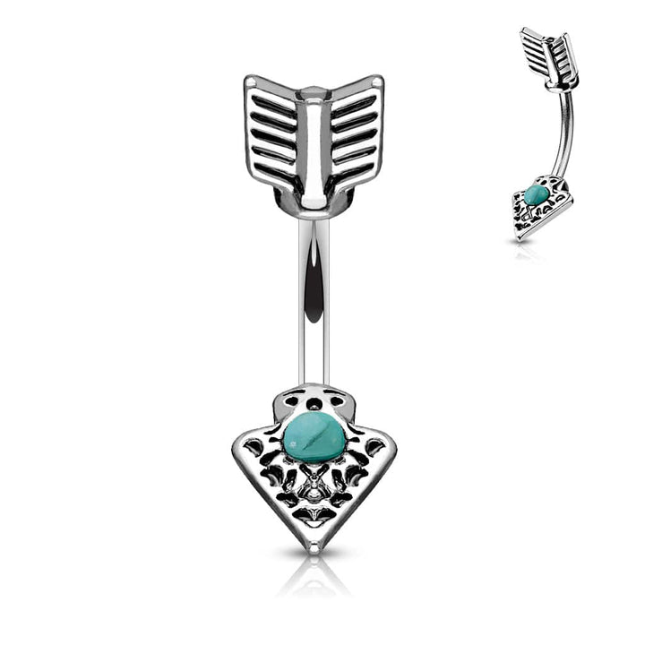 316L Surgical Steel Turquoise Arrow Belly Button Ring - Pierced Universe