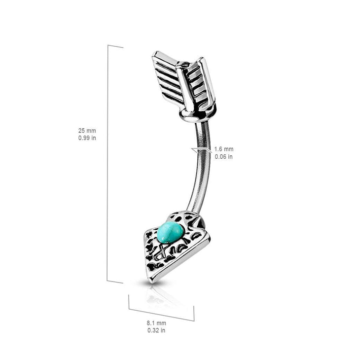 316L Surgical Steel Turquoise Arrow Belly Button Ring - Pierced Universe
