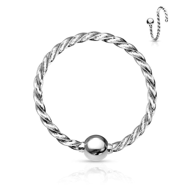 316L Surgical Steel Twisted Rope Nose Hoop Ring with Fixed Ball - Pierced Universe