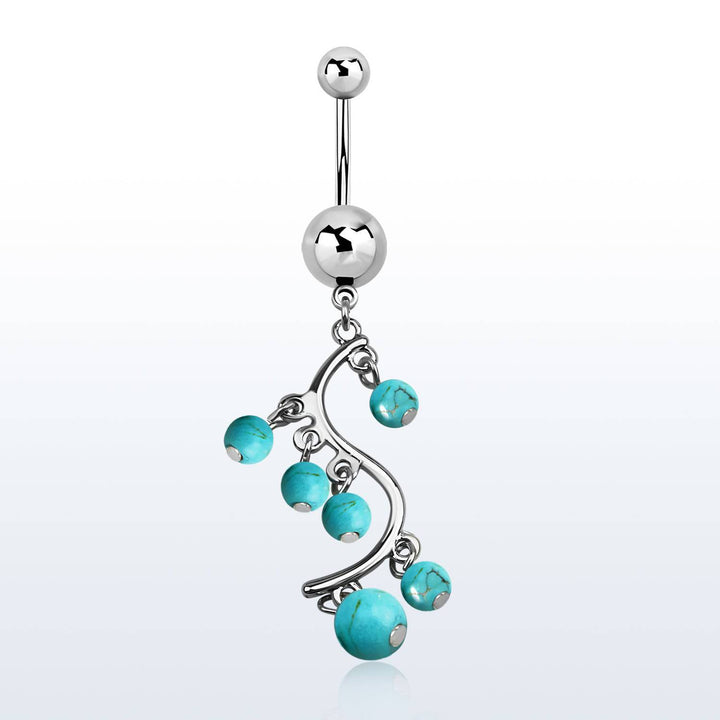 316L Surgical Steel Vine Turquoise Dangling Belly Button Ring - Pierced Universe
