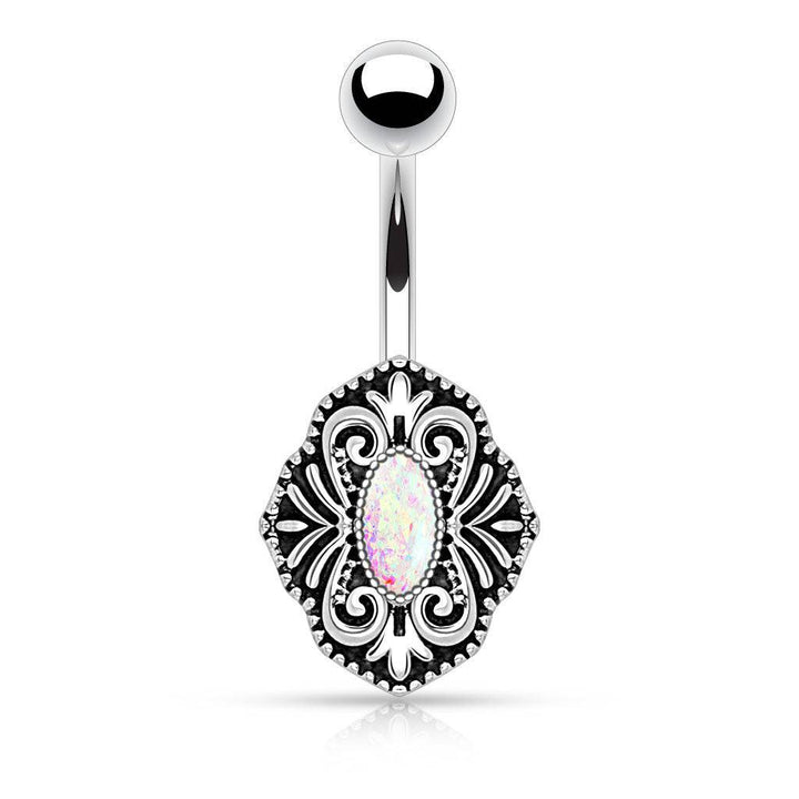 316L Surgical Steel Vintage Opal Glitter Belly Button Ring - Pierced Universe