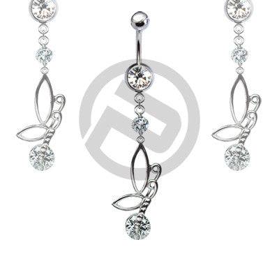 316L Surgical Steel White Angel Fairy Butterfly Dangling Belly Ring - Pierced Universe