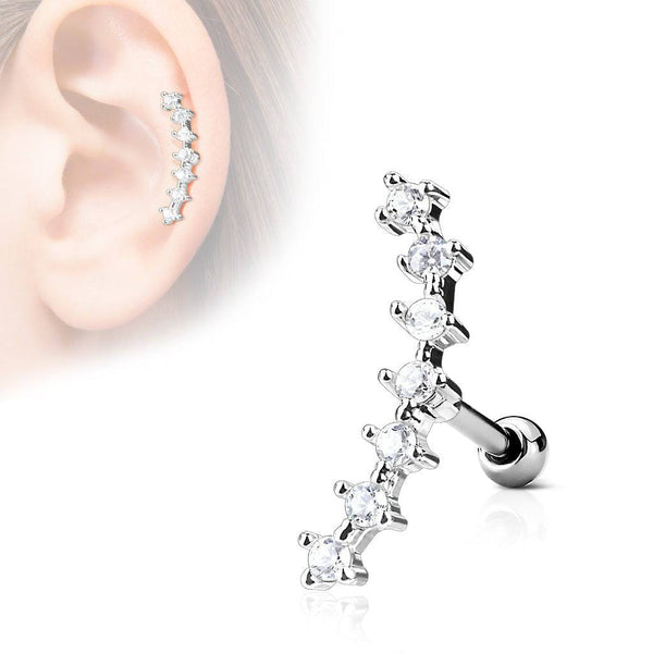 316L Surgical Steel White Curved CZ Helix Barbell - Pierced Universe