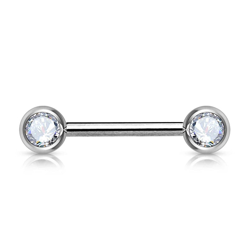 316L Surgical Steel White CZ Ball Gem Nipple Ring Barbell - Pierced Universe