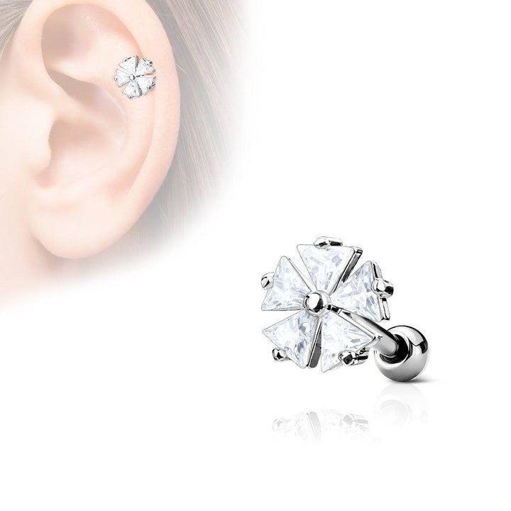 316L Surgical Steel White CZ Flower Helix Barbell - Pierced Universe