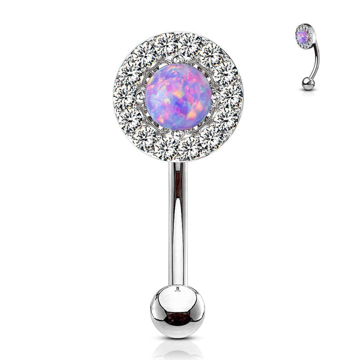 316L Surgical Steel White CZ Gem Cluster & Purple Opal Curved Barbell - Pierced Universe