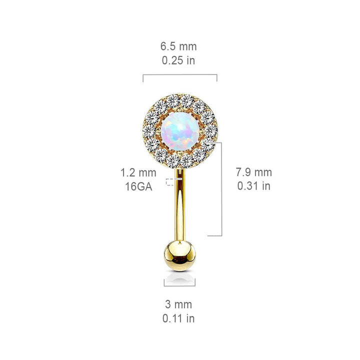 316L Surgical Steel White CZ Gem Cluster & White Opal Curved Barbell - Pierced Universe