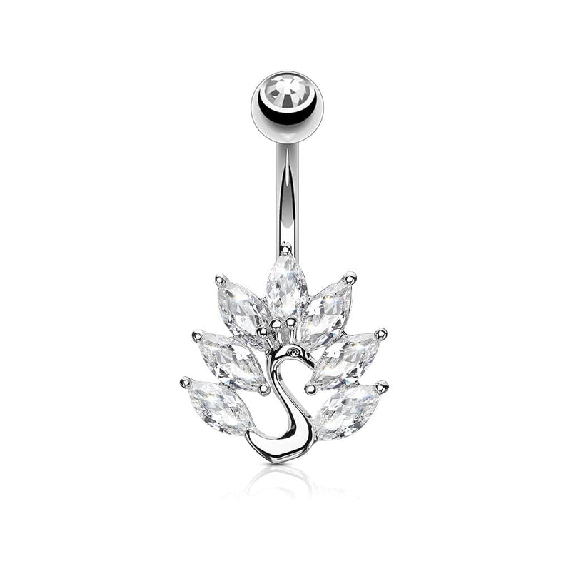 316L Surgical Steel White CZ Peacock Belly Ring - Pierced Universe