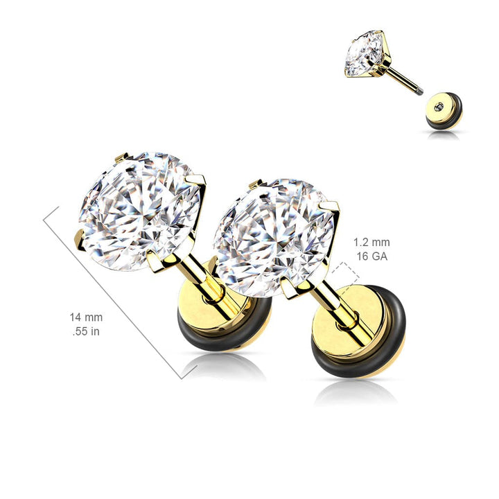 316L Surgical Steel White CZ Round Clawed Fake Plug Earrings - Pierced Universe