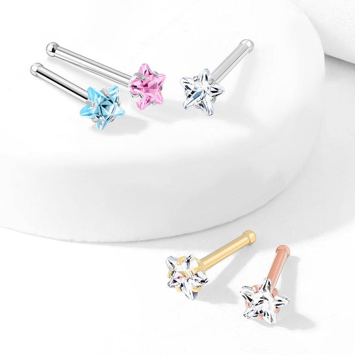 316L Surgical Steel White CZ Star Ball End Nose Ring Stud - Pierced Universe