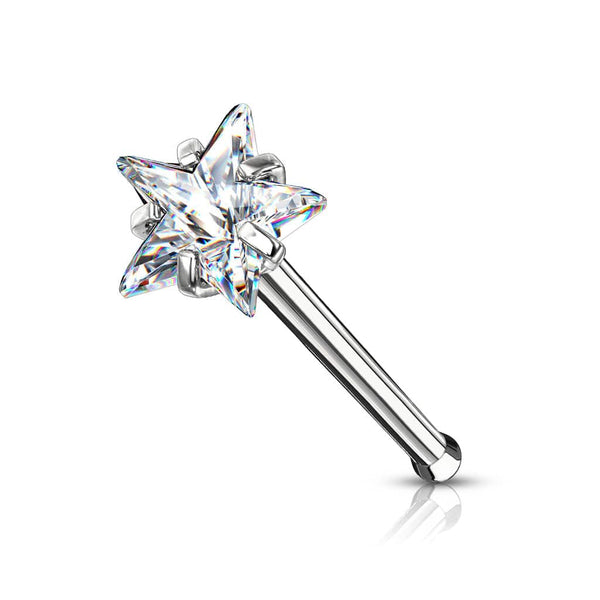 316L Surgical Steel White CZ Star Ball End Nose Ring Stud - Pierced Universe