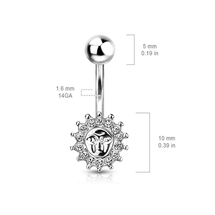 316L Surgical Steel White CZ Sun Stud Belly Ring - Pierced Universe