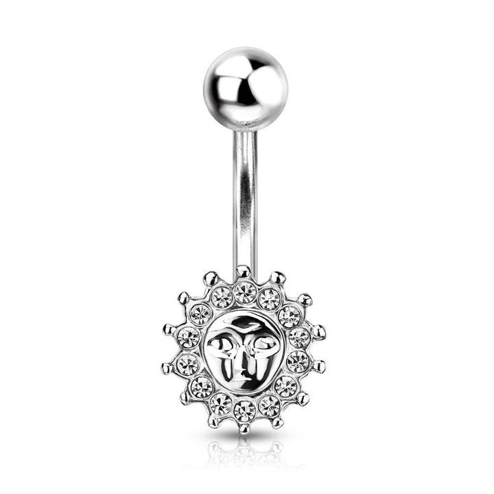 316L Surgical Steel White CZ Sun Stud Belly Ring - Pierced Universe