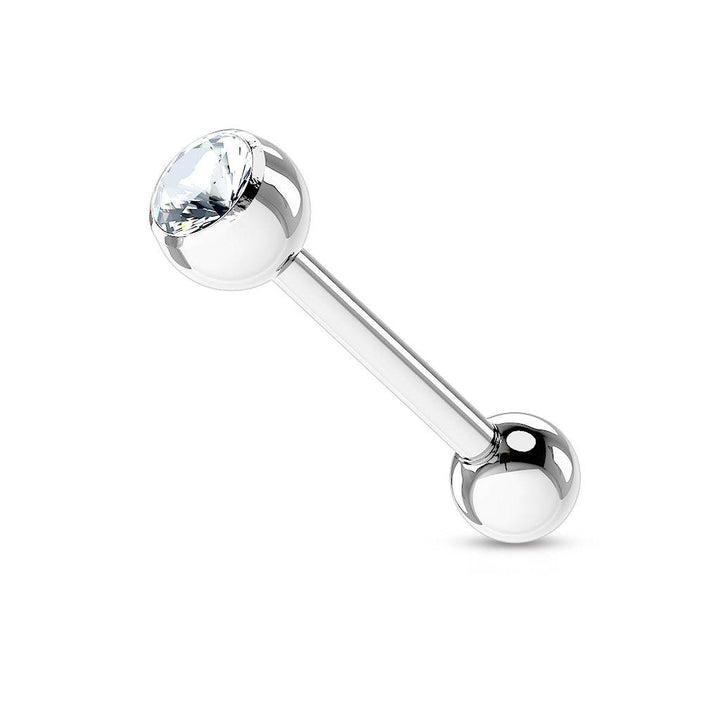 316L Surgical Steel White Gem Straight Barbell Tongue Ring - Pierced Universe