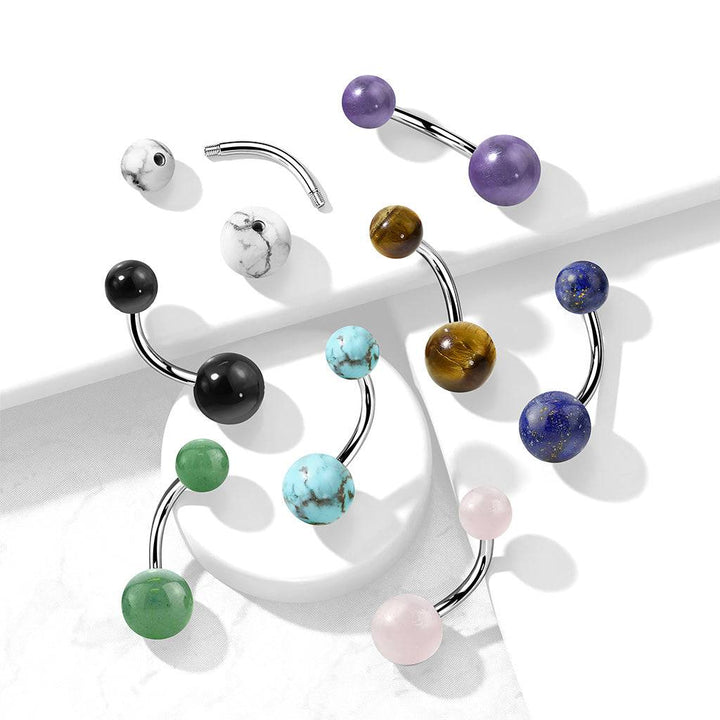 316L Surgical Steel White Howlite Stone Stud Belly Ring - Pierced Universe