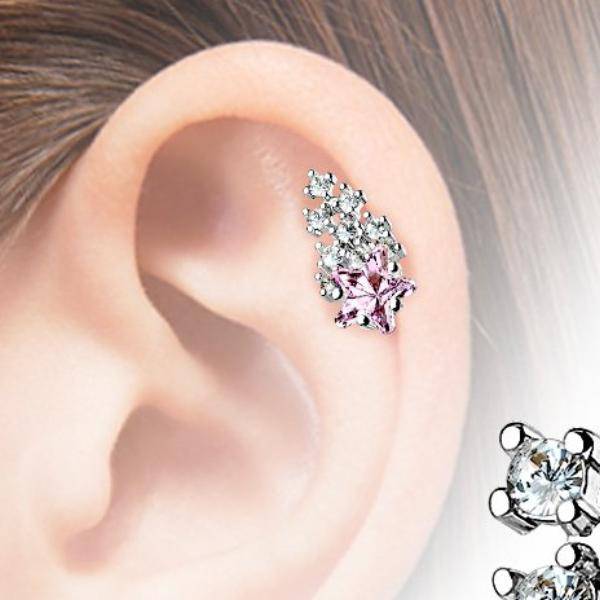316L Surgical Steel White Shooting Star Ball Back Cartilage Ring - Pierced Universe