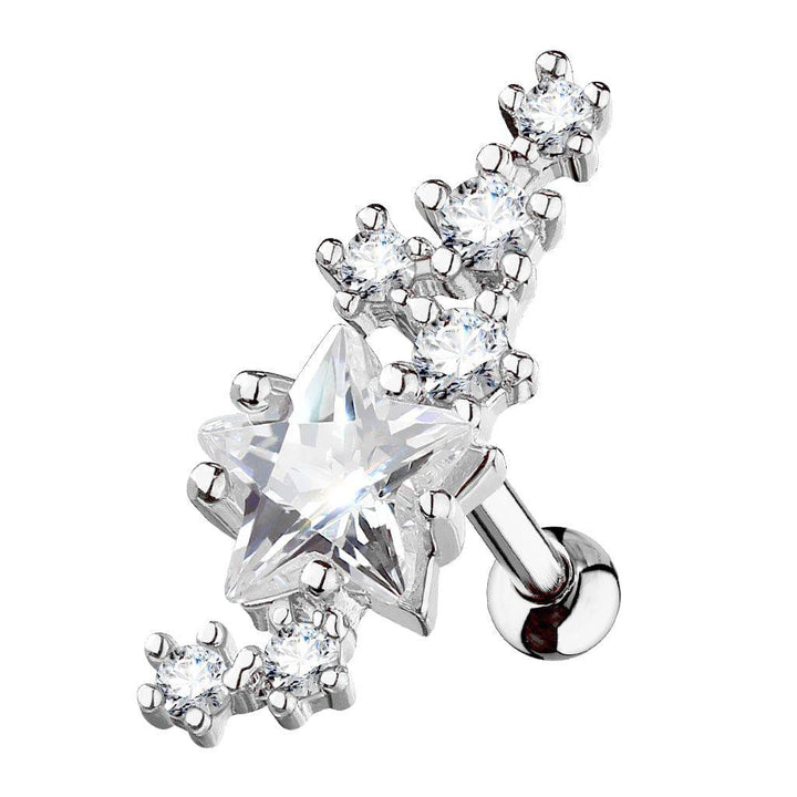 316L Surgical Steel White Star CZ Crystal Helix Barbell - Pierced Universe