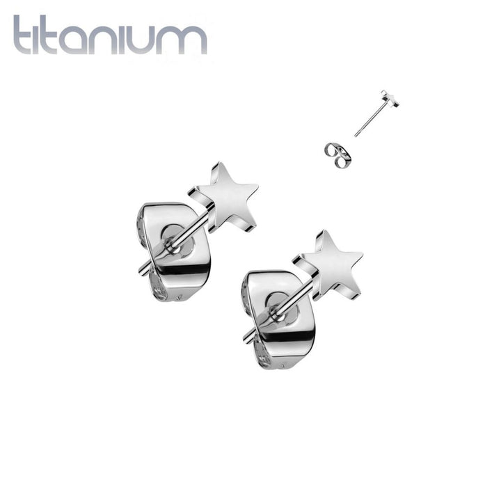 Pair of Implant Grade Titanium Simple Dainty Star Shaped Stud Earrings - Pierced Universe