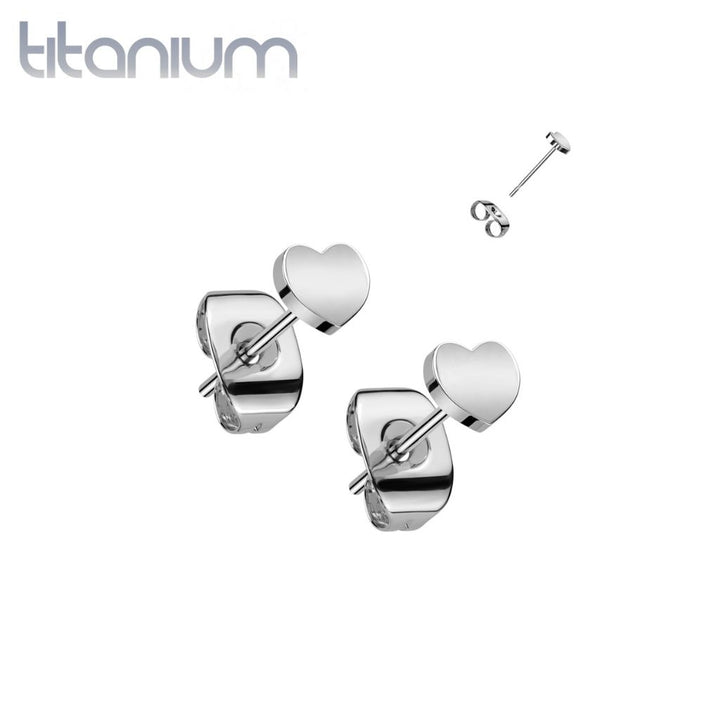Pair of Implant Grade Titanium Simple Dainty Heart Shaped Stud Earrings - Pierced Universe