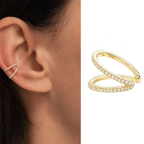 925 Sterling Silver Double Band White CZ Fake Conch Ear Cuff Hoop - Pierced Universe