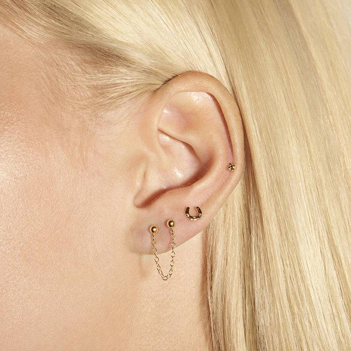 925 Sterling Silver Double Lobe Gold PVD Ball with Chain Minimal Stud Earring- 1 Piece - Pierced Universe
