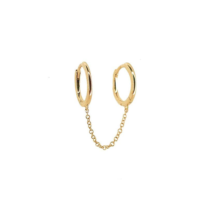 925 Sterling Silver Gold PVD Single Dainty Double Hoop With Chain Minimal Hoop Earring - Pierced Universe