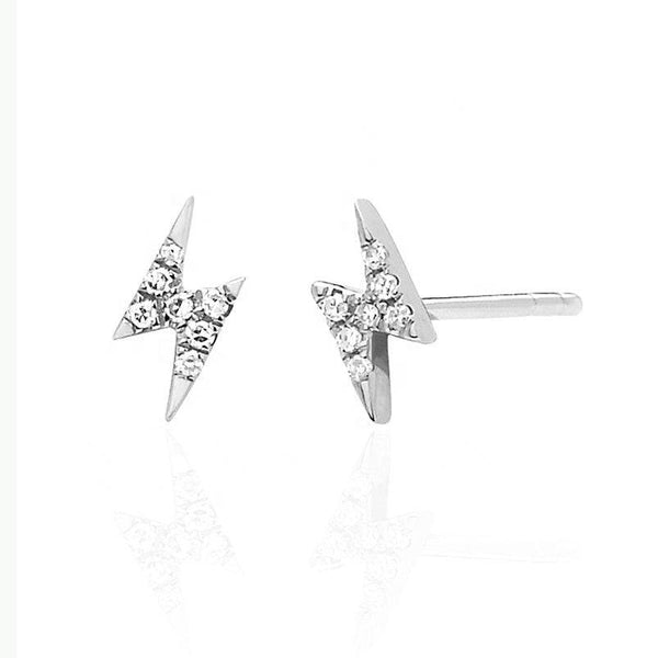 925 Sterling Silver White CZ Lightning Bolt Minimal Earring - Pierced Universe