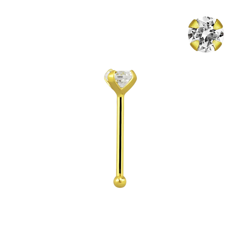 925 Sterling Silver 18kt Gold Plated Ball End Nose Bone Nose Ring Stud - Pierced Universe