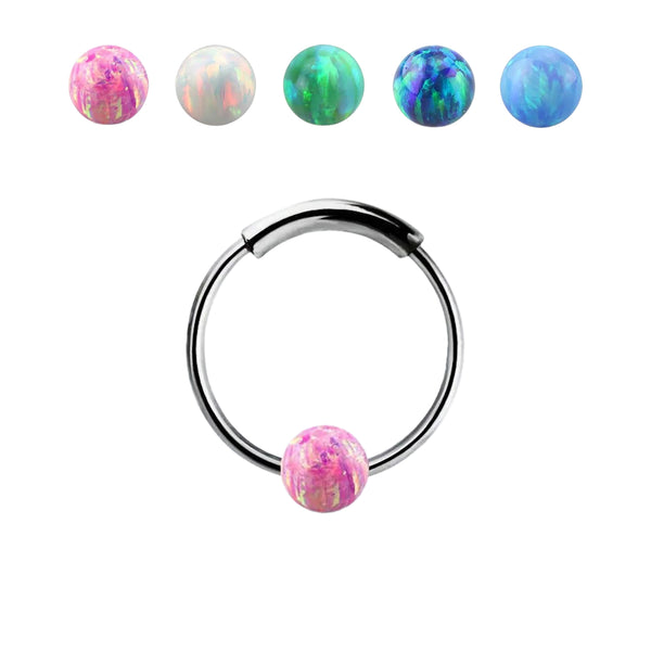 925 Sterling Silver Nose Hoop Ring with 3mm Opal Ball - Pierced Universe