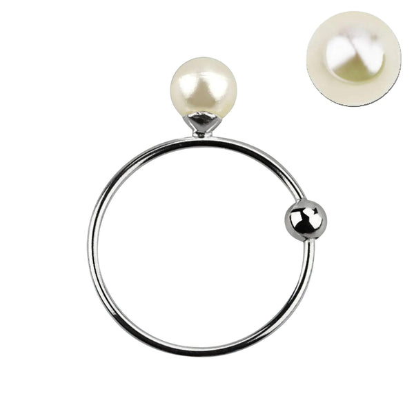 925 Sterling Silver Nose Hoop Ring with 3mm Pearl Top and Fixed Ball - Pierced Universe