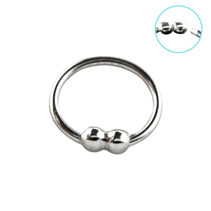 925 Sterling Silver Nose Hoop Ring with Double Fixed Ball - Pierced Universe