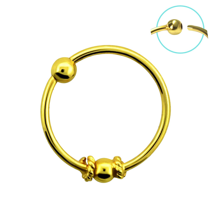 925 Sterling Silver 18kt Gold Plated Tribal Beaded Nose Hoop Ring - Pierced Universe