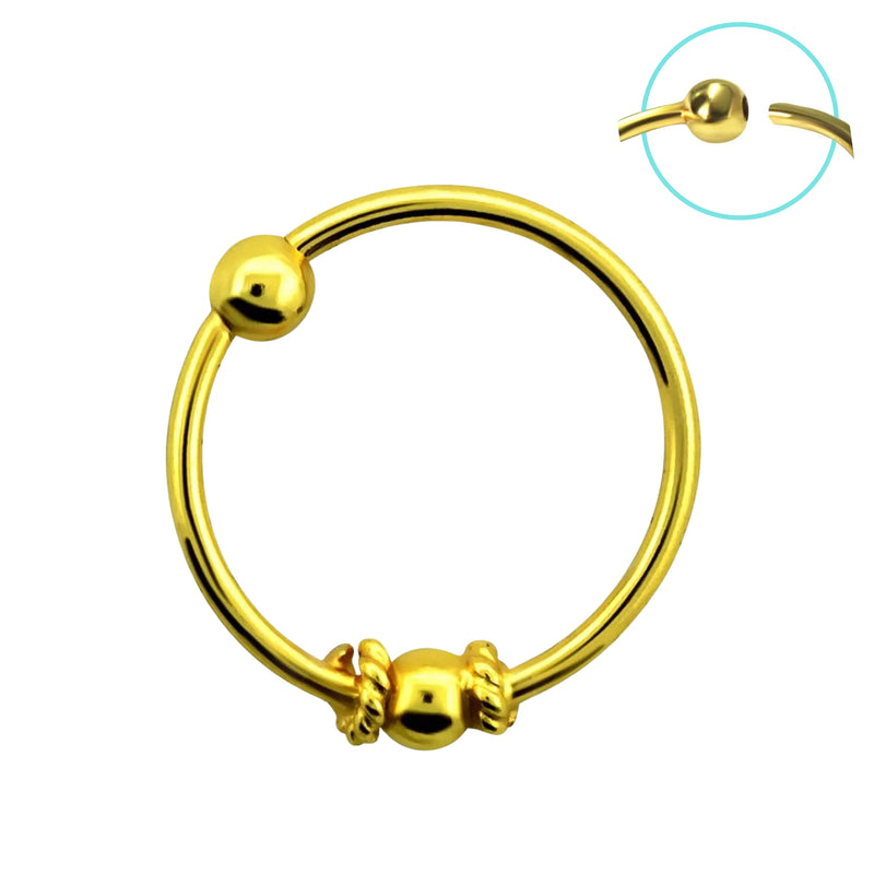 925 Sterling Silver 18kt Gold Plated Tribal Beaded Nose Hoop Ring - Pierced Universe