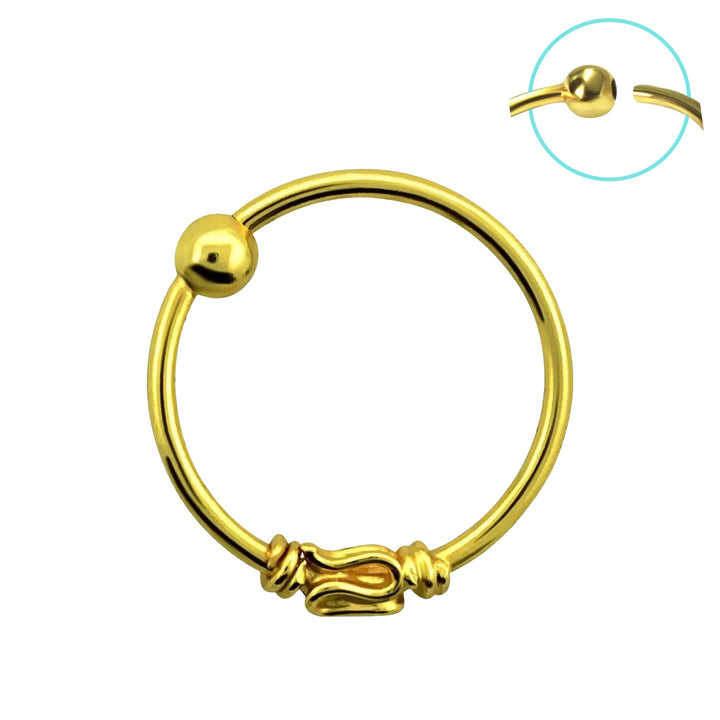 925 Sterling Silver 18kt Gold Plated Tribal Nose Hoop Ring - Pierced Universe