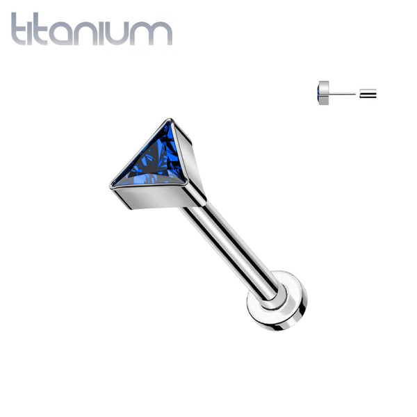 Implant Grade Titanium Royal Blue CZ Triangle Threadless Push In Labret - Pierced Universe