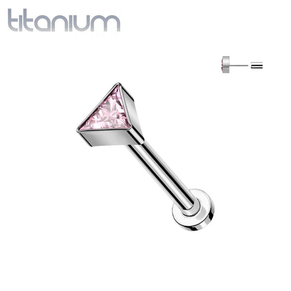 Implant Grade Titanium Pink CZ Triangle Threadless Push In Labret - Pierced Universe