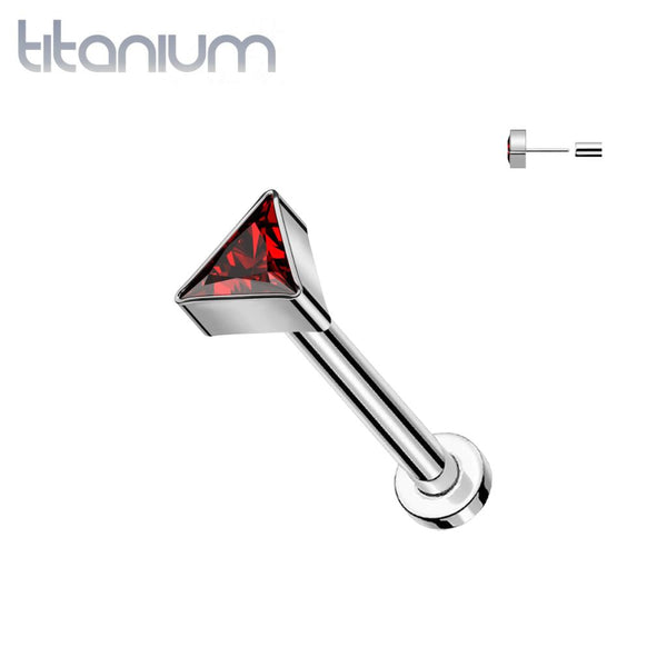 Implant Grade Titanium Red CZ Triangle Threadless Push In Labret - Pierced Universe