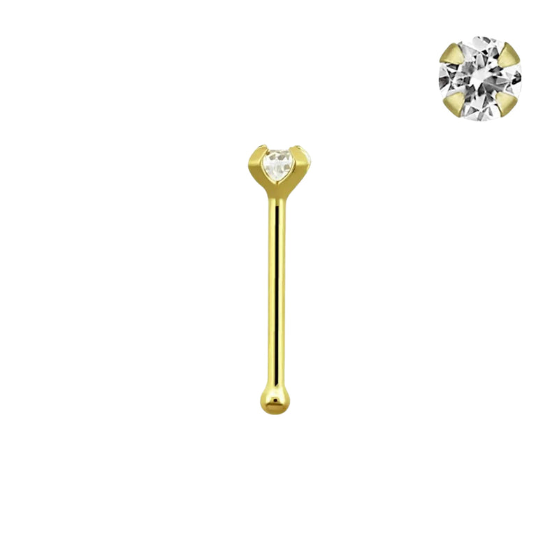 9KT Real Solid Gold Real Prong Set Diamond Nose Bone Pin Ring - Pierced Universe