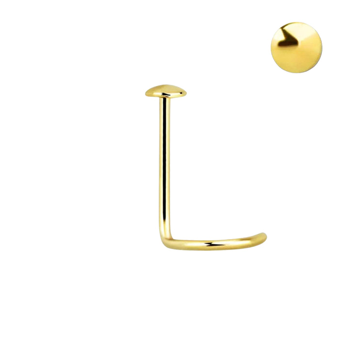 9KT Solid Gold Corkscrew Round Flat Top Nose Ring Pin - Pierced Universe