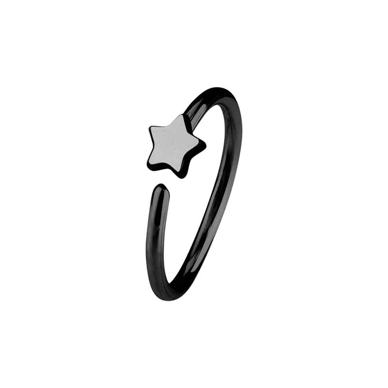 Black IP on 316L Surgical Steel Nose Hoop Ring with Small Star - Pierced Universe