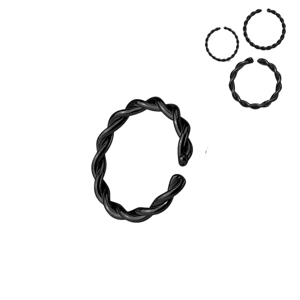 Black Plated Multi-Use 316L Surgical Steel Braided Twisted Nose Hoop Ring - Pierced Universe