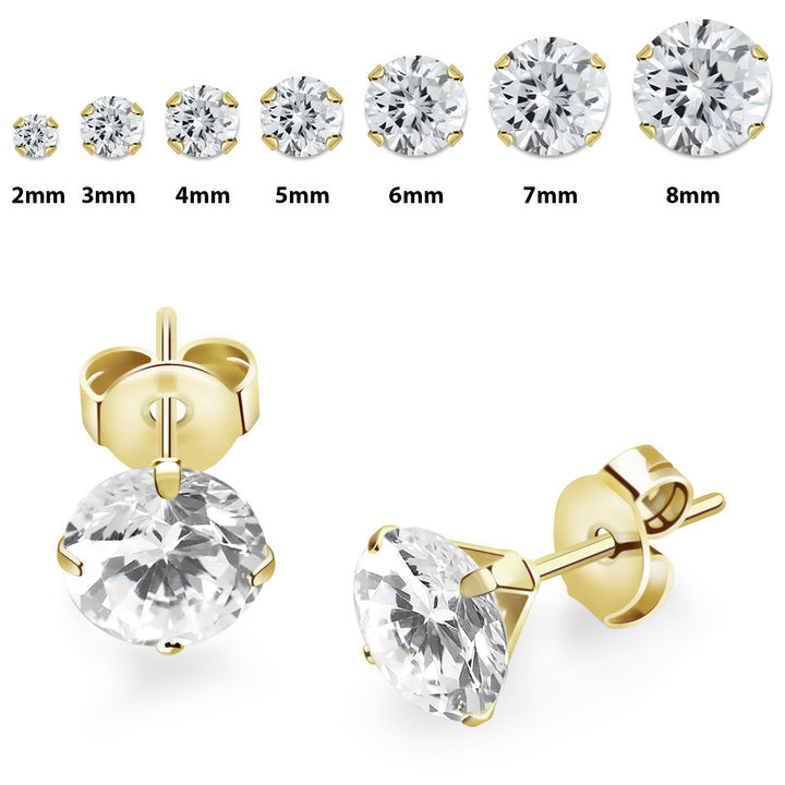 Pair of 316L Surgical Steel Gold PVD White CZ Prong Stud Earrings - Pierced Universe