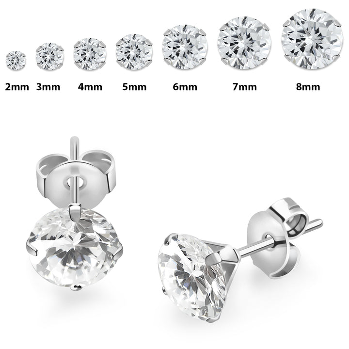 Pair of 316L Surgical Steel White CZ Prong Stud Earrings - Pierced Universe