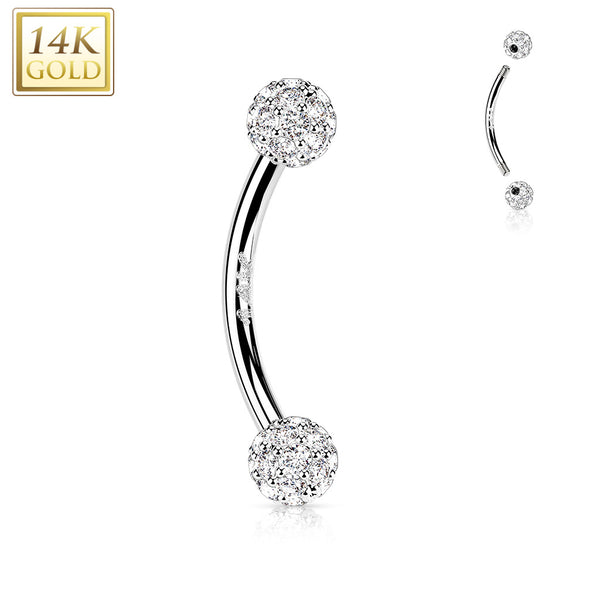 14kt White Gold 16ga Small White Multi CZ Cluster Curved Barbell 14kt White Gold 16ga Small White Multi CZ Cluster Curved Barbell