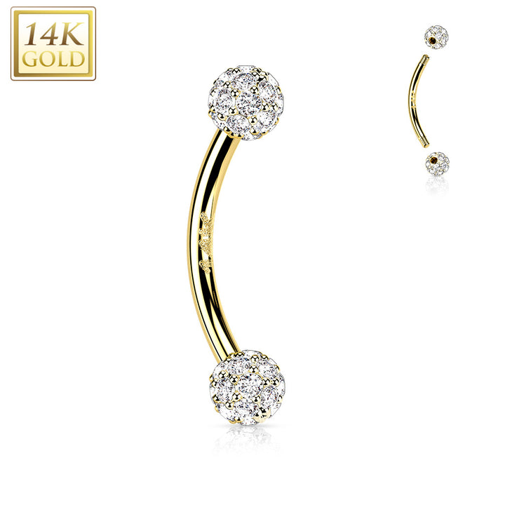14kt Yellow Gold White Multi CZ Cluster Curved Barbell - Pierced Universe