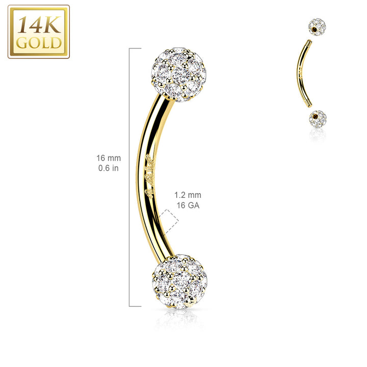 14kt Yellow Gold White Multi CZ Cluster Curved Barbell - Pierced Universe